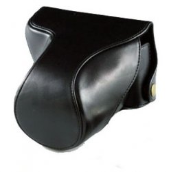 Schwarzes Leder Kamera Tasche für Panasonic Lumix GF2