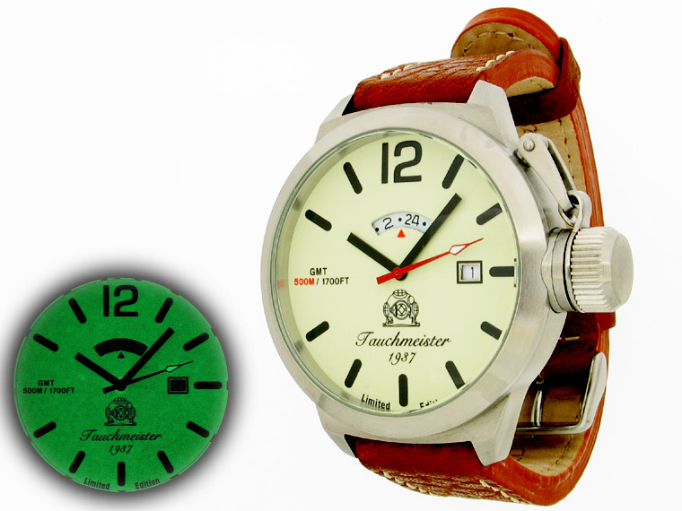 2.WW deutschen U-Boot SWISS-DATE GMT schwer !!! Kronensicherung Leucht T0014N