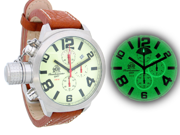 2.WW deutschen U-Boot Chronograph 3-Augen 1 / 20SEK schwer !!! Kronensicherung Leucht T0123
