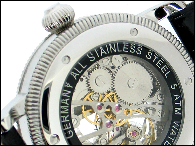 Mechanische Handaufzug Skeleton Doppelhalbphasen Regulateur beobachten schwarz A1165
