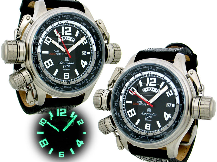 XXL-Pilot DEFENDER "World-Tour" GMT schwarz mit Kronenschutzsystem A1298