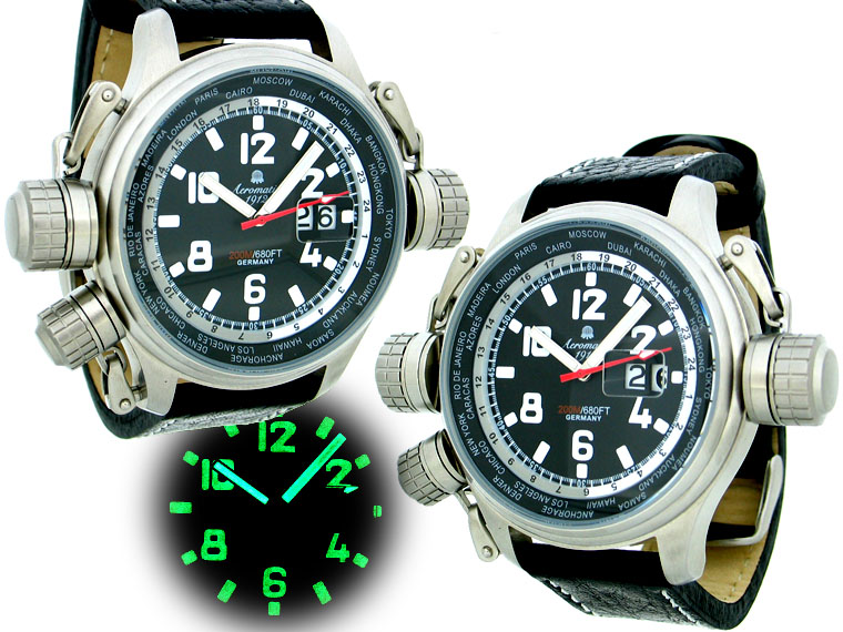 XXL-Pilot DEFENDER "World-Tour" BIG-DATE schwarz mit Kronenschutzsystem A1299