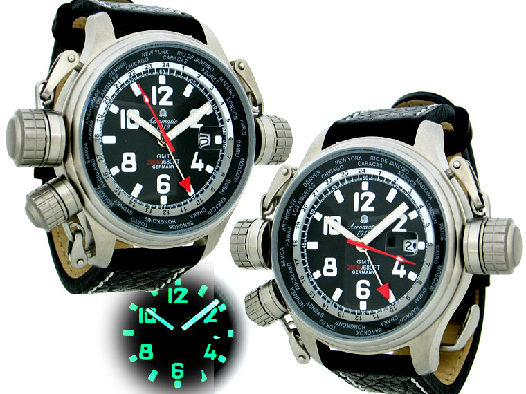 XXL-Pilot DEFENDER "World-Tour" GMT schwarz mit Kronenschutzsystem A1300