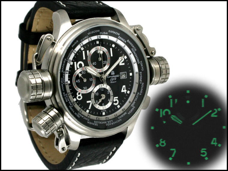 XXL-Pilot DEFENDER "World-Tour" Alarm-Chronograph mit Kronenschutzsystem A1328