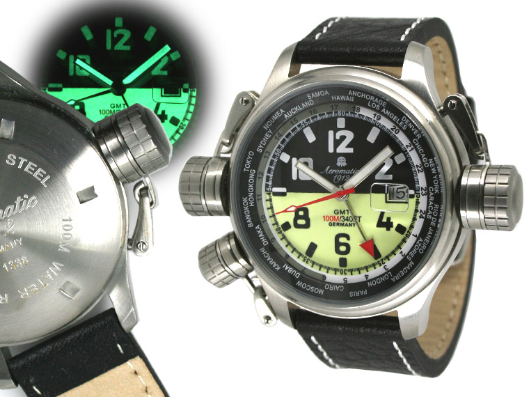 XXL-Pilot DEFENDER World-Tour GMT schwarz mit Kronenschutzsystem A1338