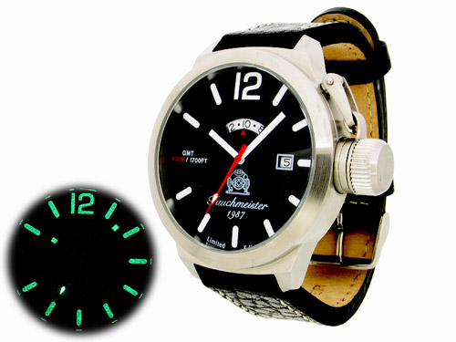 2.WW deutschen U-Boot SWISS-DATE GMT schwer !!! Kronenkappe schwarz T0013N