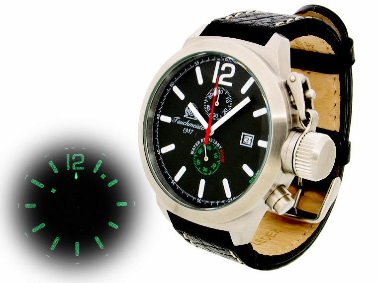 2.WW deutschen U-Boot Chronograph 2 schwer !!! Kronenkappe schwarz T0017N