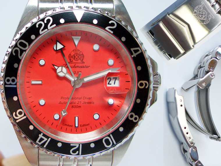 Automatische Professional Diver GMT-U-BOOT SUB. 600m 24h Wahl roten T0029