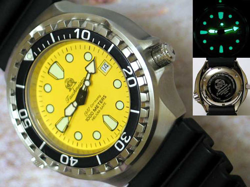 Profi Kampftaucheruhr 1000m wasserdicht Helium SAFE Saphir Glas T0039