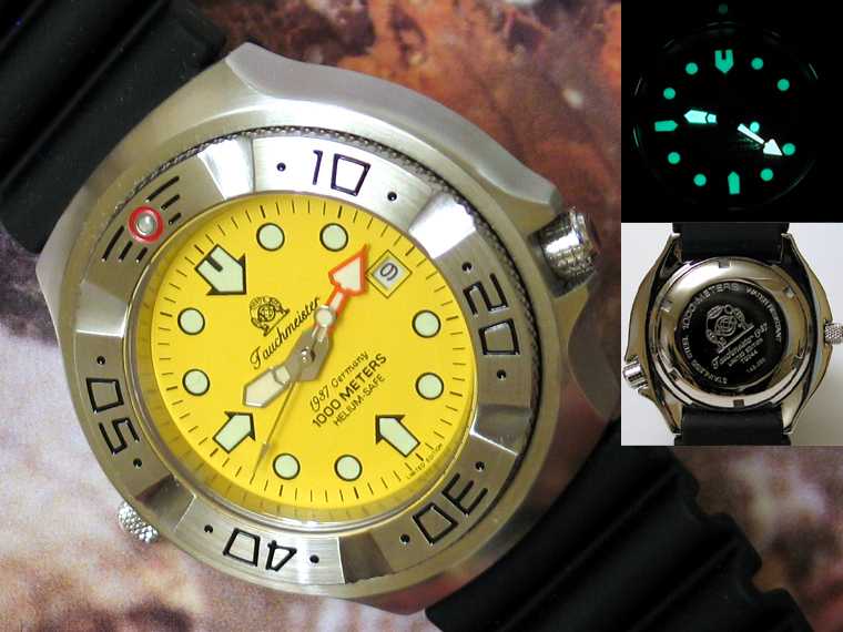 Automatische Profi Kampftaucheruhr 1000m wasserdicht Helium SAFE Saphir Glas T0045