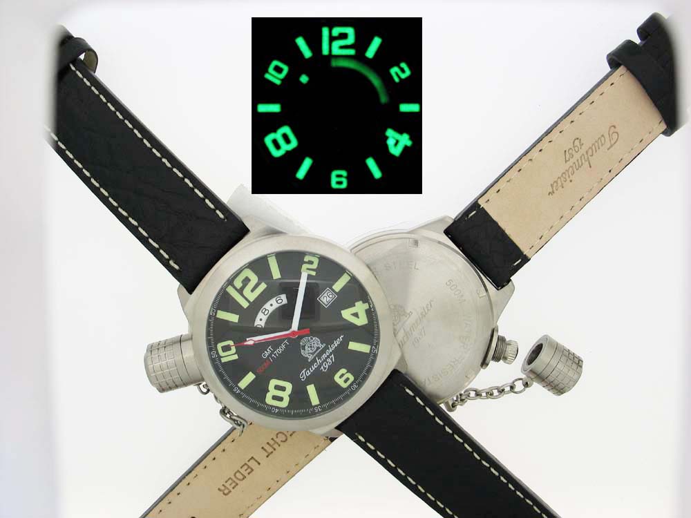 2.WW deutschen U-Boot SWISS-DATE GMT schwer !!! Kronenkappe schwarz T0067