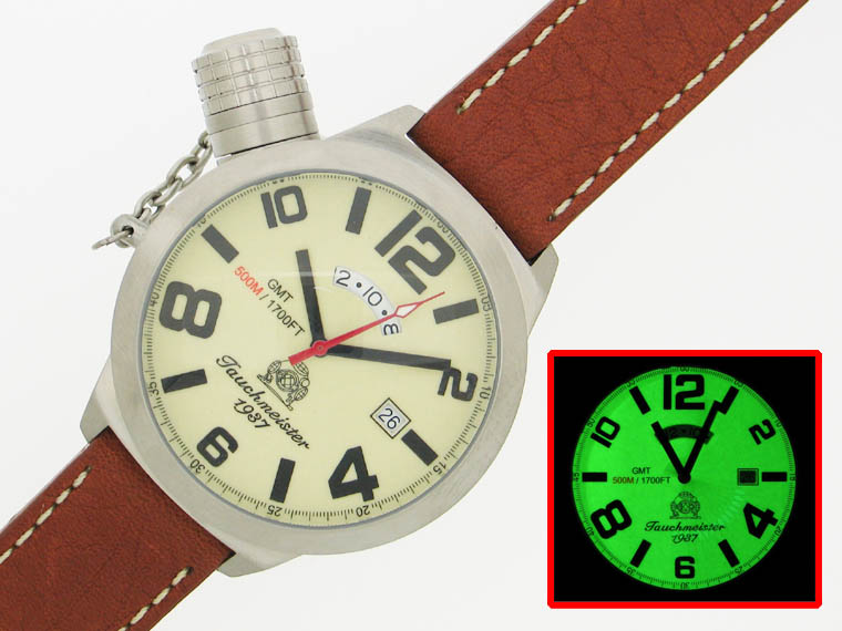 2.WW deutschen U-Boot SWISS-DATE GMT schwer !!! Kronensicherung Leucht T0068