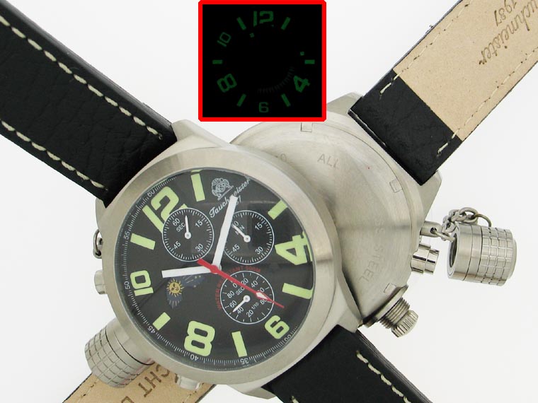 2.WW deutschen U-Boot Chronograph 3-Augen schwer !!! Kronenkappe schwarz T0070