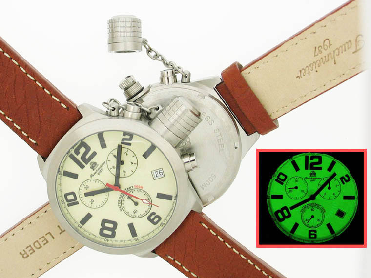 2.WW deutschen U-Boot Chronograph 3-Augen schwer !!! Kronensicherung Leucht T0075