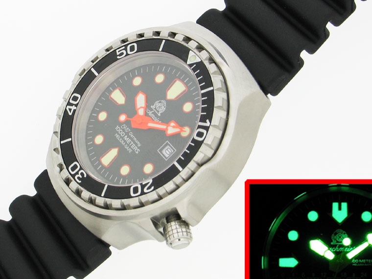 Profi Kampftaucheruhr 1000m wasserdicht Helium SAFE Saphir Glas T0078