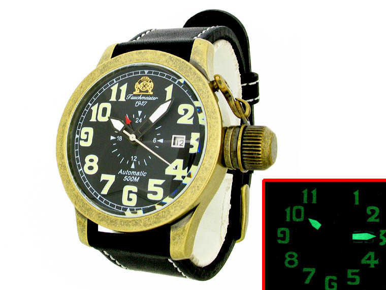 500m 2.WW deutschen U-Boot DATE Autom. GMT schwer !!! Kronenkappe T0085