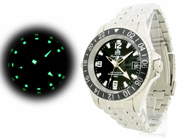 Professional Diver SWISS-GMT-movt. U-BOOT SUB. 600m HELIUM-SAFE schwarz T0107