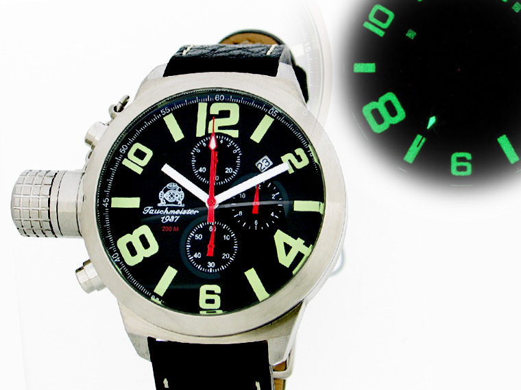 2.WW deutschen U-Boot Chronograph 3-Augen 1 / 20SEK schwer !!! Kronenkappe schwarz T0138A