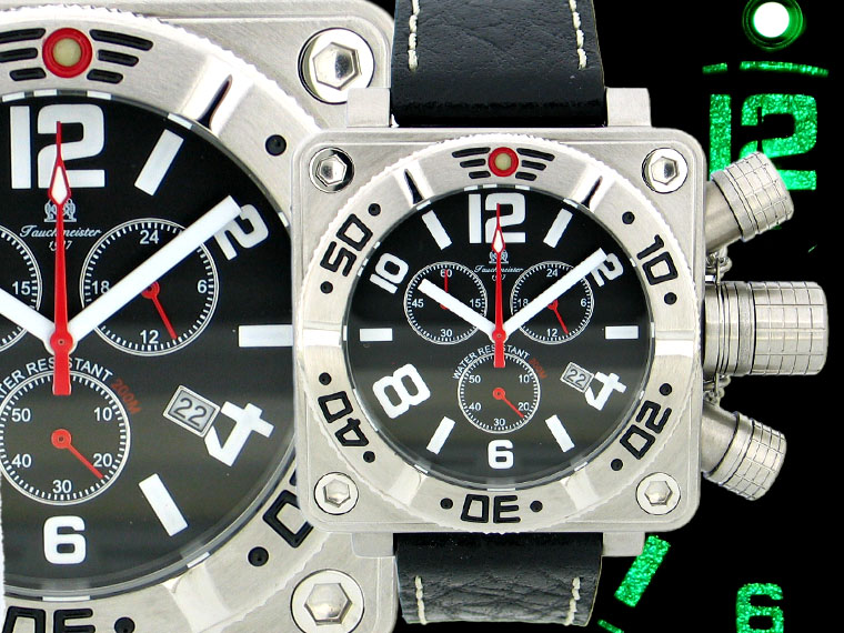 2.WW deutschen U-Boot Chronograph schwer !!! Kronensicherung Leucht T0147