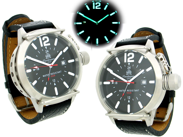 XL 2.WW deutschen U-Boot SWISS-DATE GMT schwer !!! Kronenkappe schwarz T0170