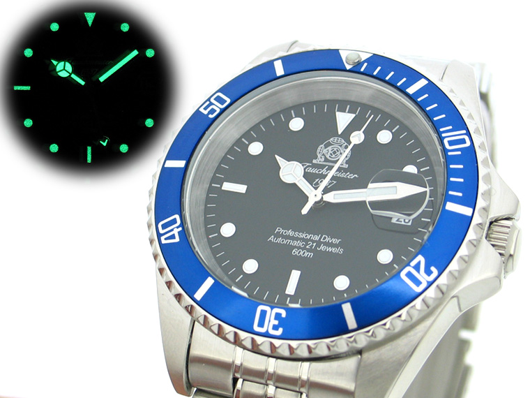 Automatische Berufstaucher-U-BOOT SUB. 600m blau T0176