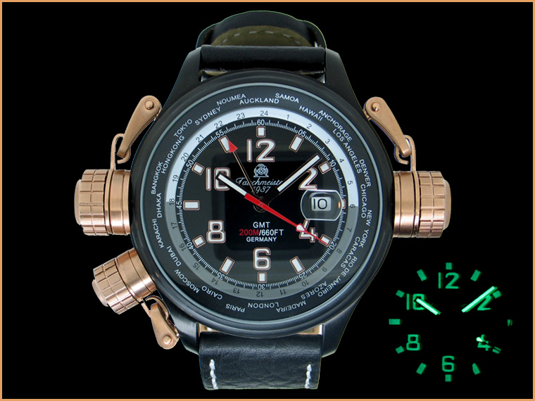 XXL-Pilot "World-Tour" GMT schwarz mit Kronenschutzsystem T0184