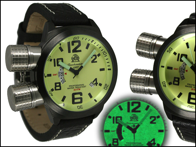 2.WW deutschen U-Boot SWISS-DATE GMT schwer !!! HORIZONTAL Kronenkappe T0201