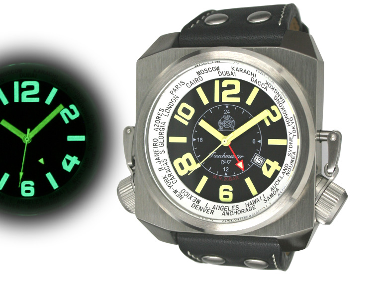 2.WW deutschen U-Boot SWISS-DATE GMT schwer !!! HORIZONTAL Kronenkappe T0210