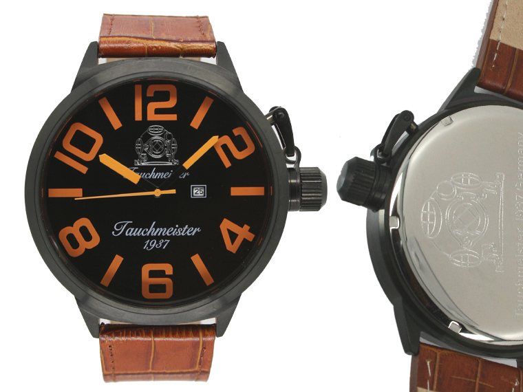 XXXL 57mm 2.WW Design deutschen U-Boot DATE Kronenkappe IP-schwarz T0215