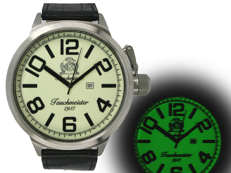 XXXL 57mm 2.WW Design deutschen U-Boot DATE Kronensicherung Luminous T0216