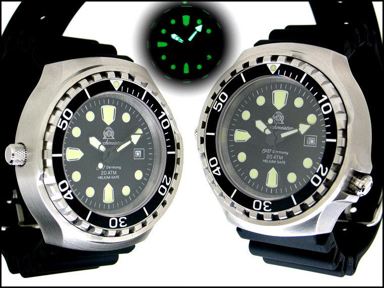 Profi Kampftaucheruhr bis 200m wasserdicht Helium SAFE Saphir Glas T0238